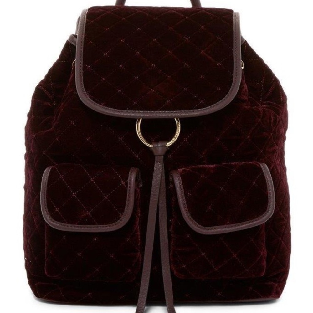 VINCE CAMUTO Glenn Diamond Quilted Velvet Tassel Flap Pocket Roomy Wine Backpack